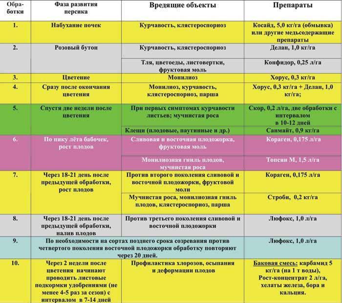 Схема обработки персика