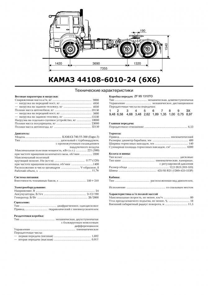 Седельный тягач камаз 65225: технические характеристики автомобиля с полуприцепом и кму