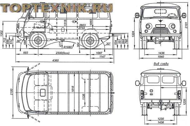 Технические характеристики полноприводного грузо-пассажирского автомобиля УАЗ Буханка