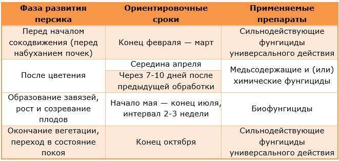 Схема обработки персика