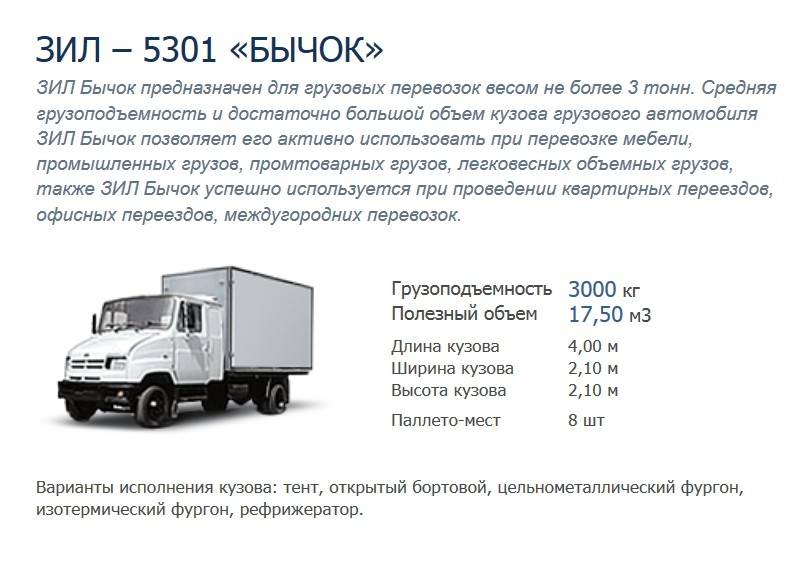 Отечественный малотоннажный грузовой автомобиль ЗИЛ-5301 Бычок с более 35 модификациями