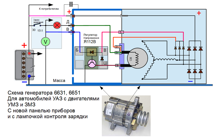 Схема подключения генератора уаз