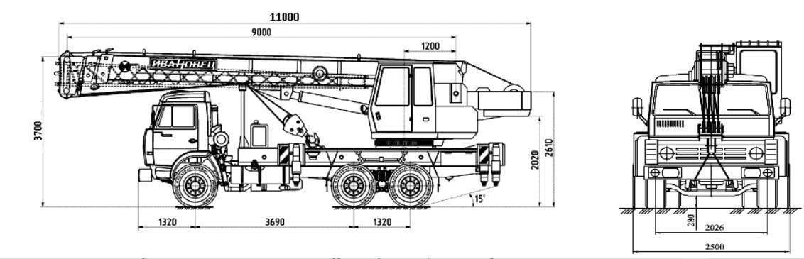 Габаритные размеры автокрана. Габариты крана Ивановец 25. Габариты крана Ивановец 25 тонн. КАМАЗ кран 25 тонн габариты. Габариты автокрана КС 45717а.