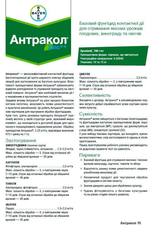 Антракол: инструкция по применению фунгицида для винограда, плодовых деревьев, огурцов, картофеля и других растений