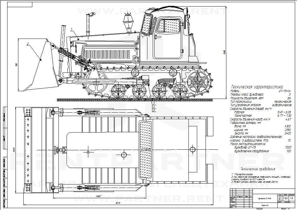 Бульдозер дт-75 - технические характеристики, фото, описание.