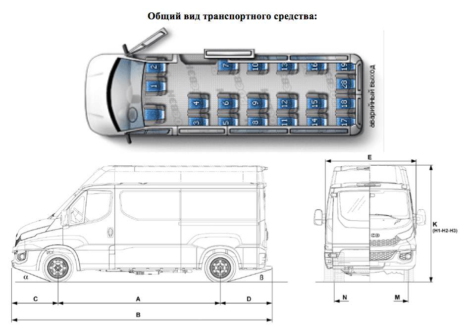 Автобус ивеко 19 мест схема