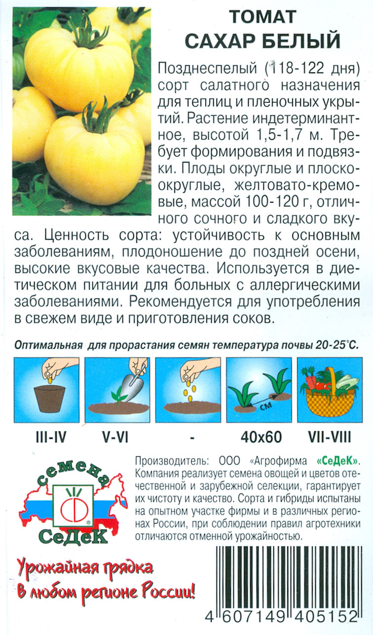 Описание томата сорта Белый Сахар и рекомендации по выращиванию рассады