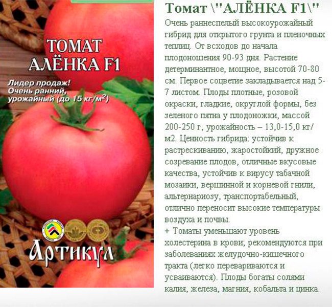 Описание томата Аленка, выращивание гибридного сорта и уход